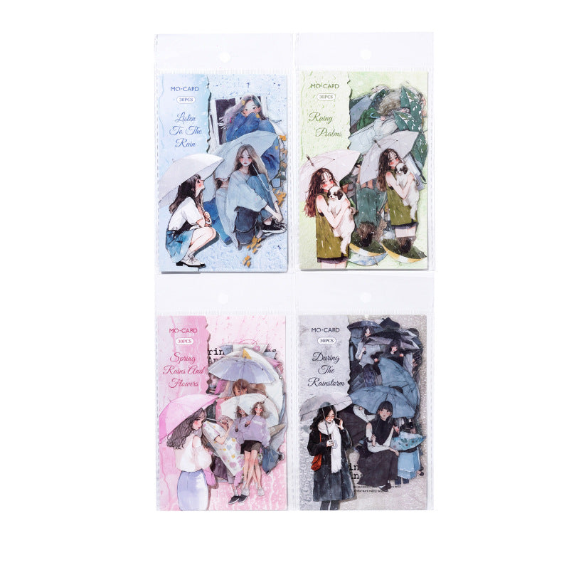 30 Pcs Rainy and Girl PET Stickers YZXQ