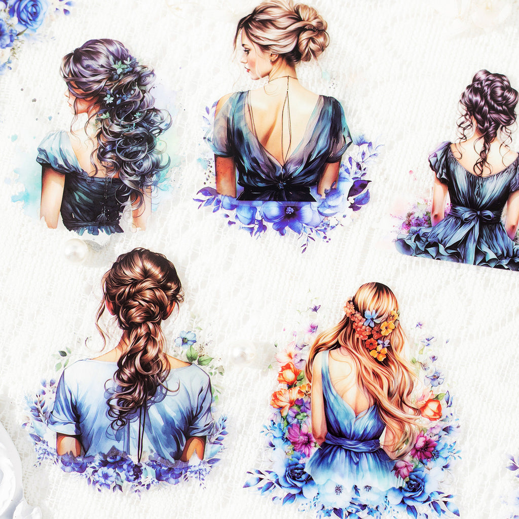 10 Pcs PET Flower and Girl Stickers HJBJ