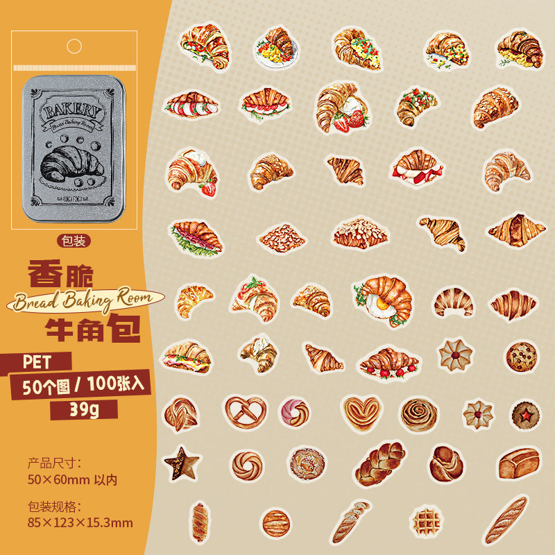 100 Pcs Bread Dessert PET Stickers MBHBS