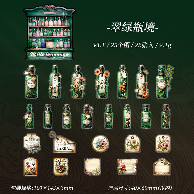 25 Pcs Vintage Bottle PET Stickers XPXY