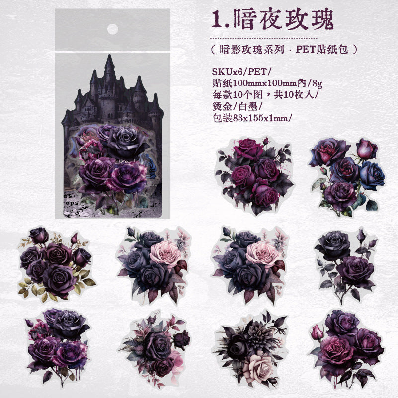 10 Pcs Dark Rose PET Stickers AYMG
