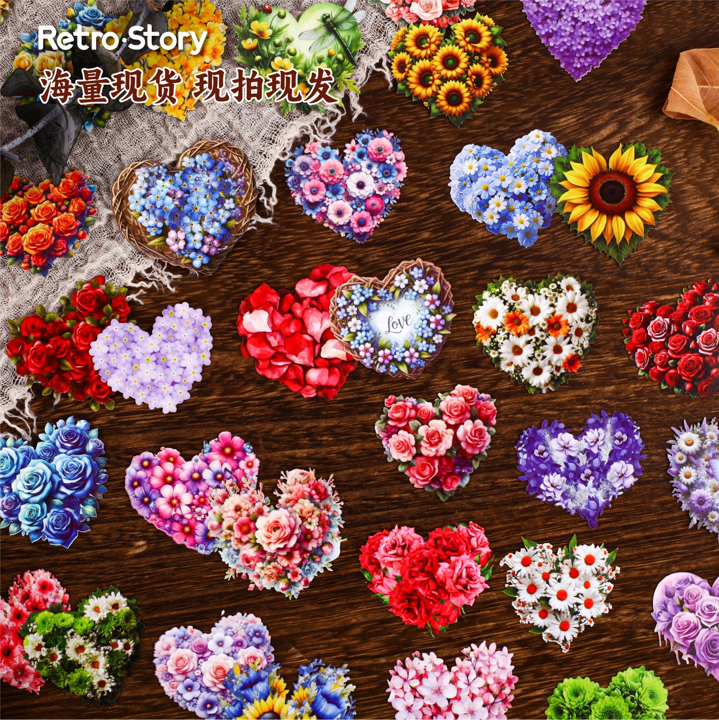 16 Pcs Flower Heart Shape Stickers XHXL