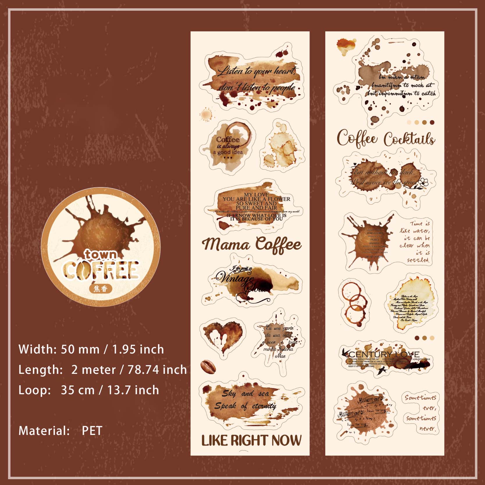 1 Roll Coffee Theme PET Stickers Tape KFZX