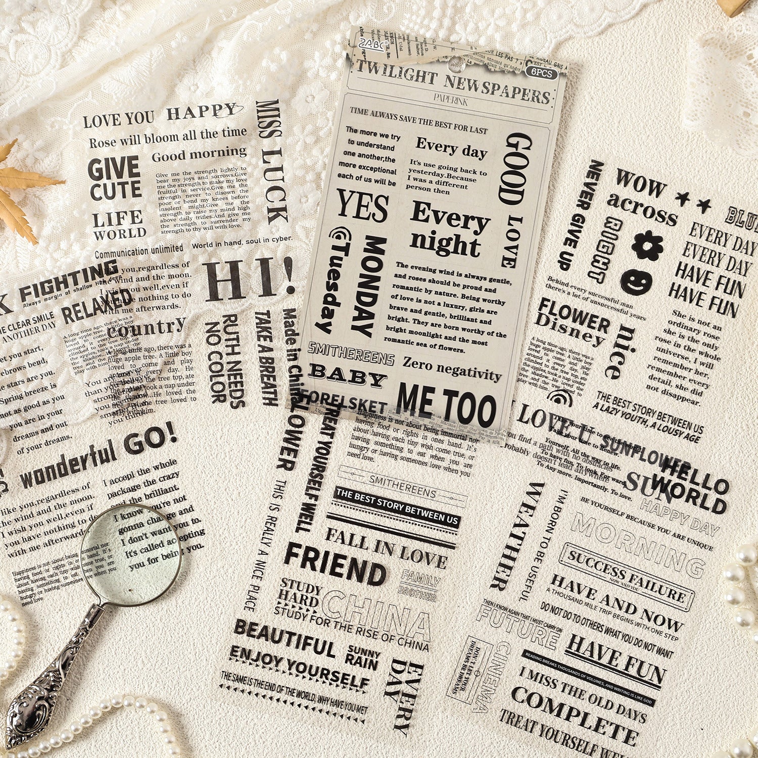 6 Sheets Quote Words PET Stickers JWLX