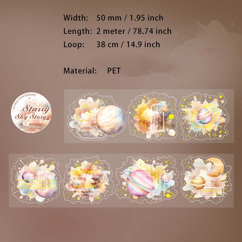 1 Roll Watercolor Planet PET Stickers Tape XKWY