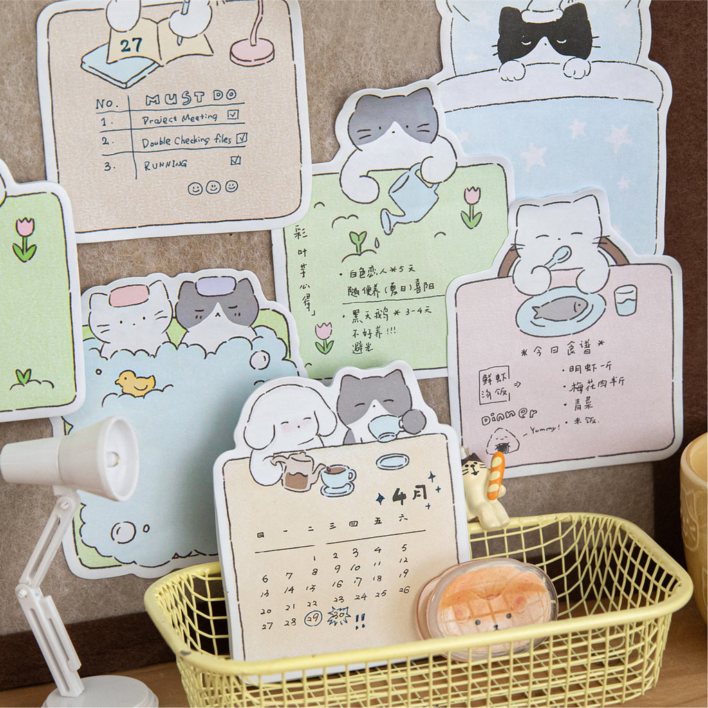 Kawaii Cozy Cat Life Die-Cut Sticky Notes - Study