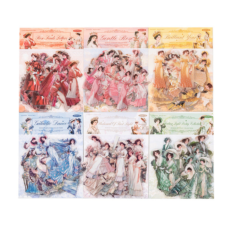 40 Pcs Vintage Lady PET Stickers LMJR