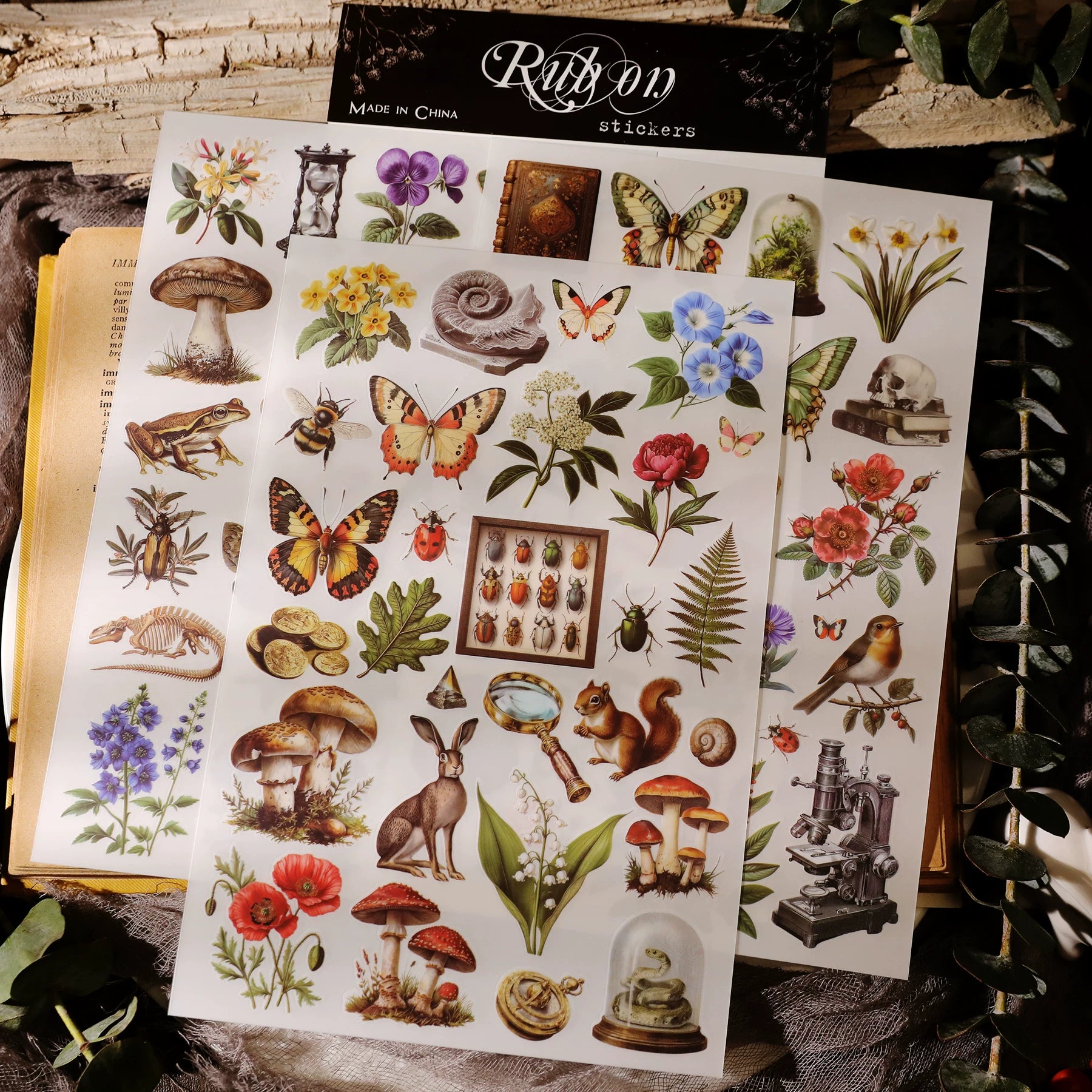 3 Sheets Rub on Stickers - Vintage Woodland