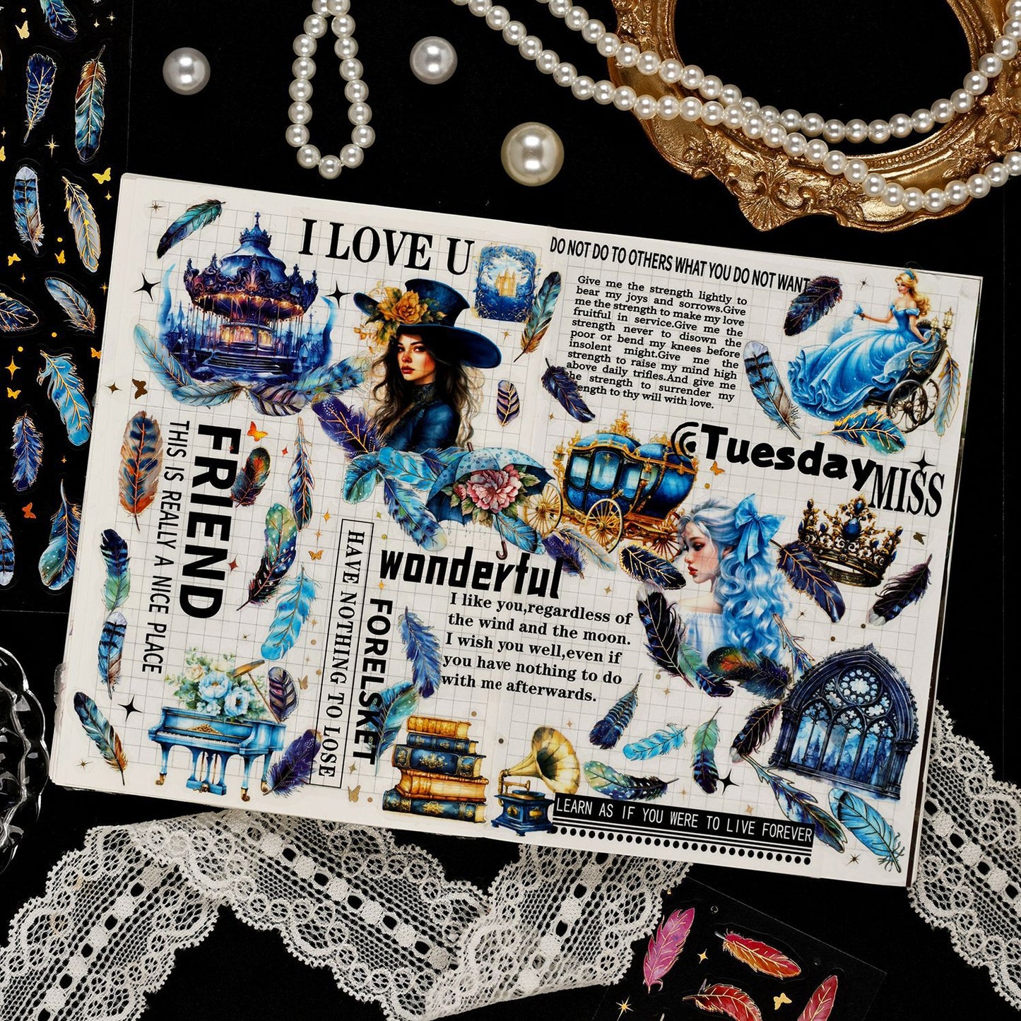 3 Sheets Gold Foil Feather PET Stickers YLWG