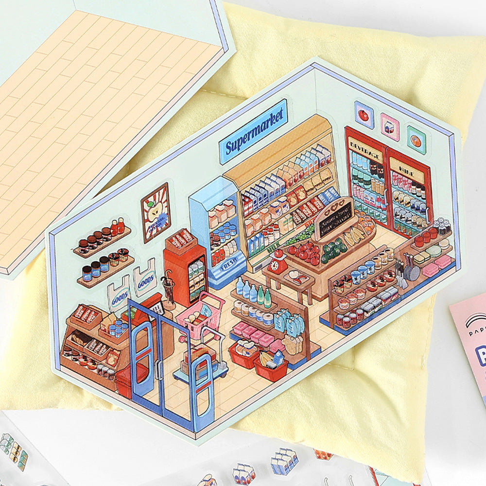 3D Shop Room Scene PET Stickers Kit XJLXL