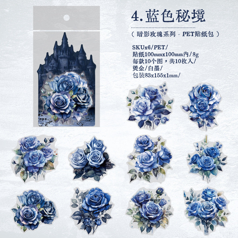10 Pcs Dark Rose PET Stickers AYMG