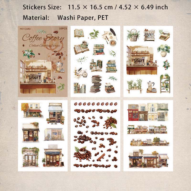 10 Sheets Coffee Butterfly Flower Stickers Book SCWR