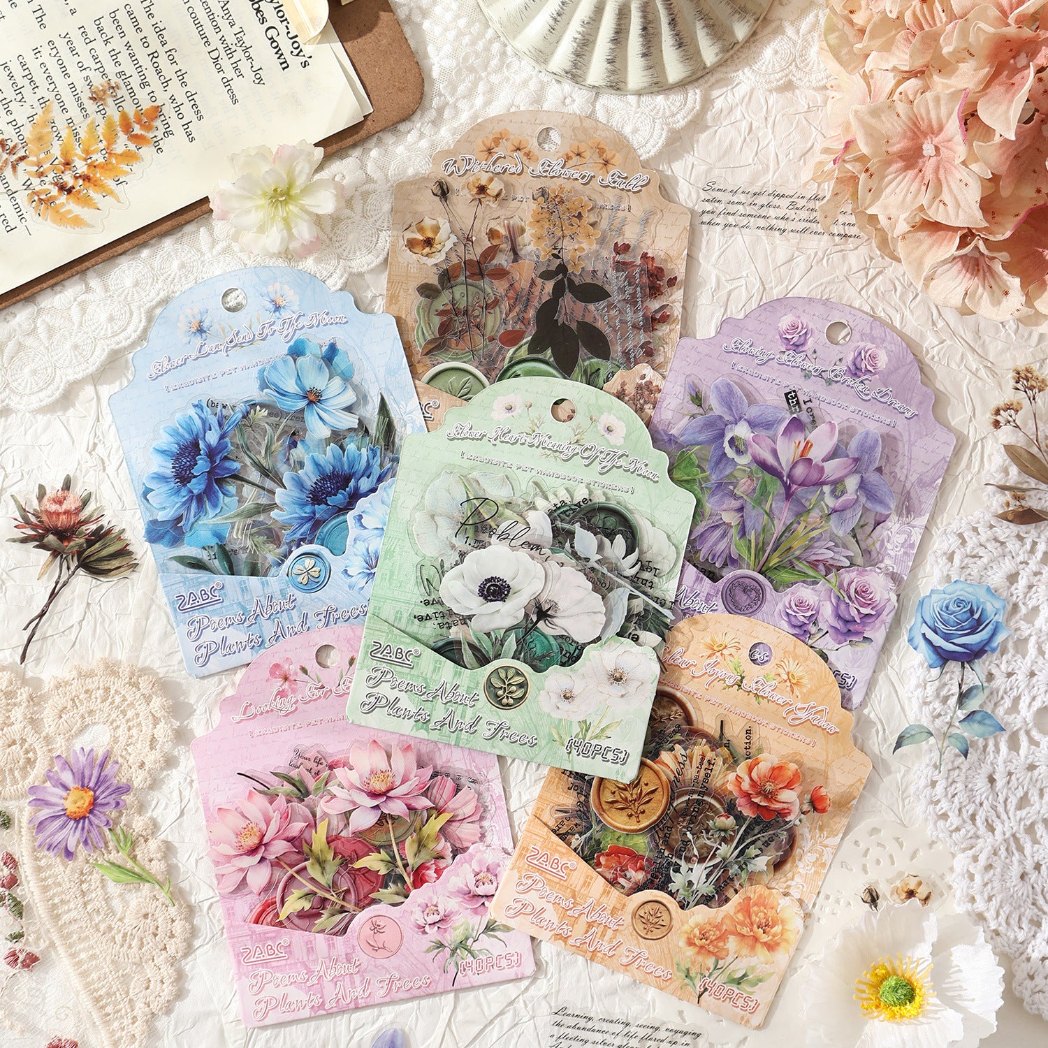 40 Pcs Watercolor Flower Seal PET Stickers CMSX