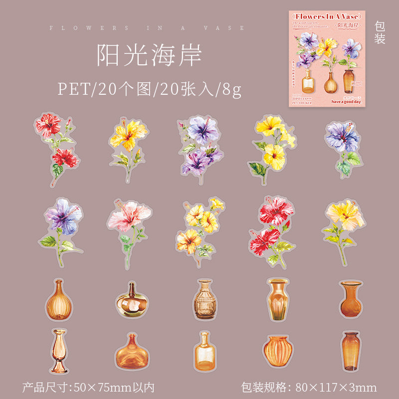 20 Pcs Vase and Flower PET Stickers PLXH