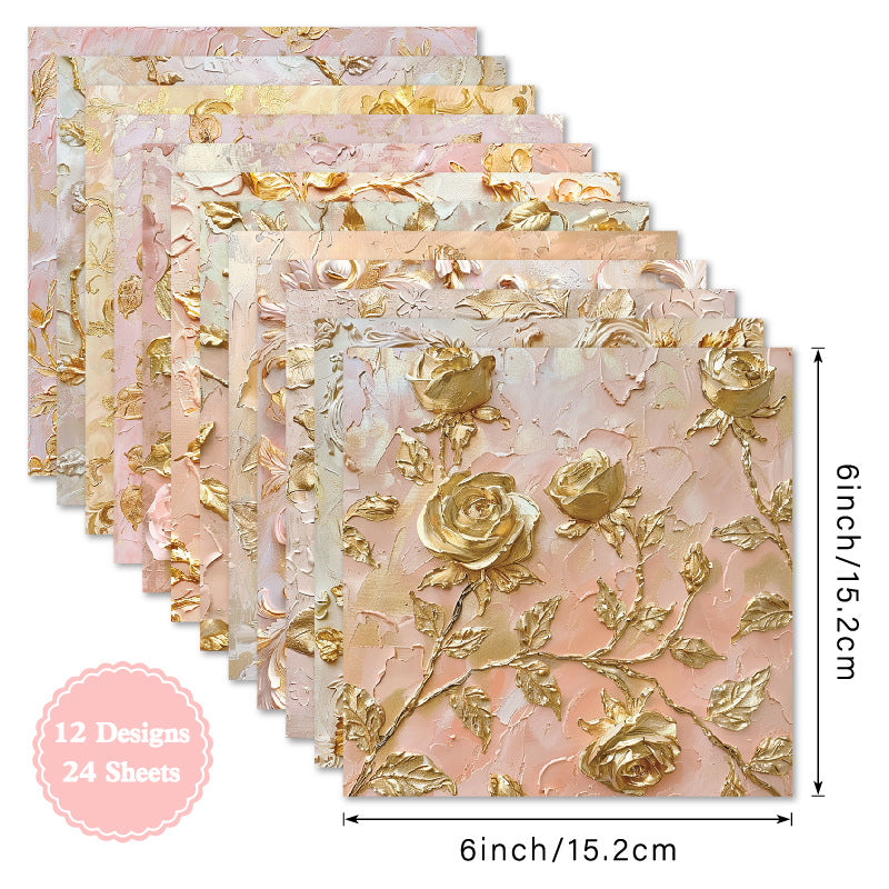 6 Inch Gilded Rose Scrapbook Paper SKP036B