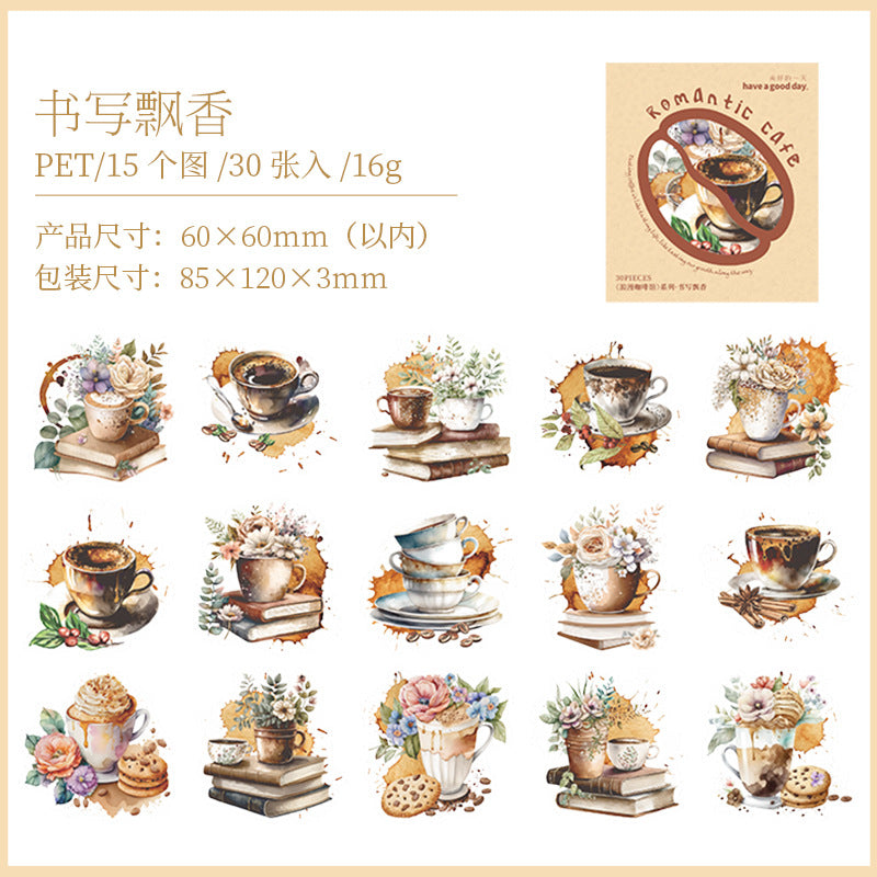 30 Pcs Coffee Theme PET Stickers LMKFG