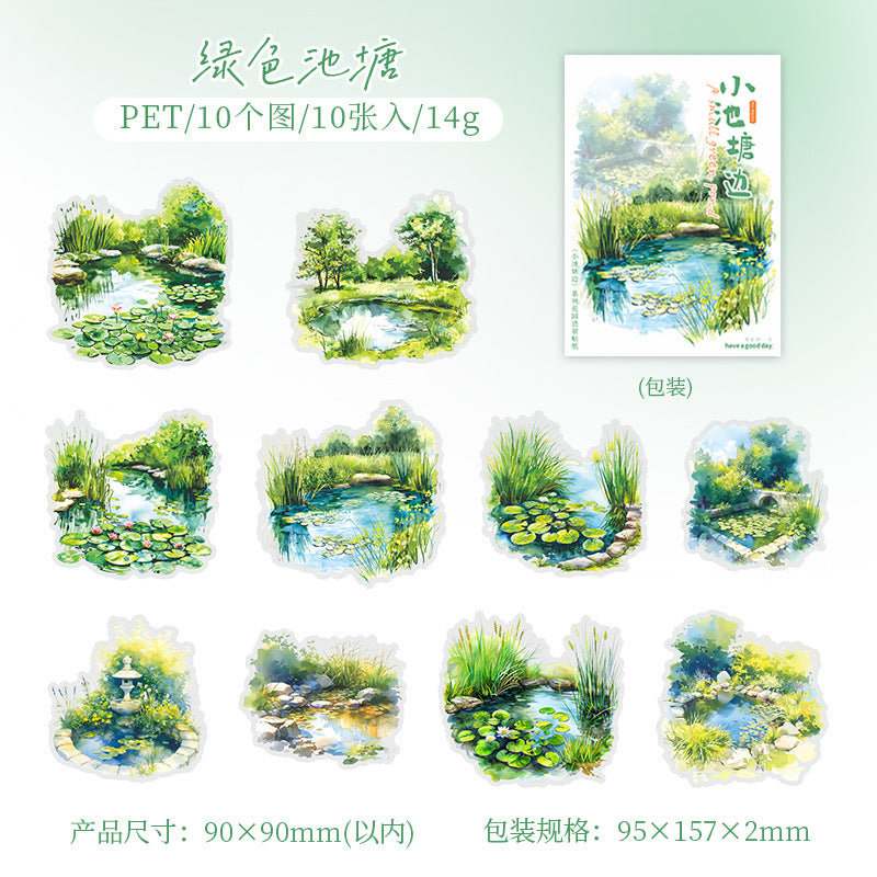 10 Pcs Pond Theme PET Stickers XCTB