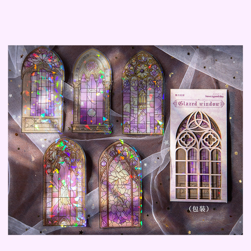 Gold Foil Gothic Windows PET Stickers LLHC