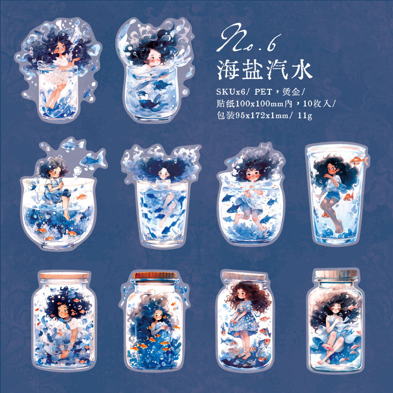 10 Pcs Girl in Bottle PET Stickers TWJX
