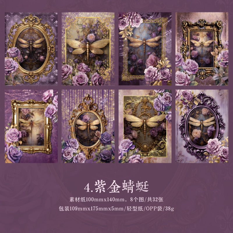 32 Pcs Baroque Theme Scrapbook Paper BLKMJ