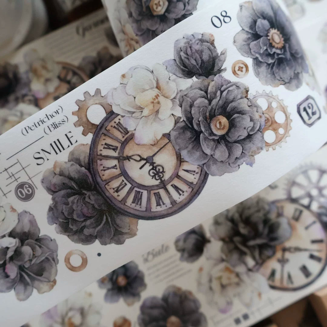 Floral Decorative Tape Rolls- Smoky Ink Blanc