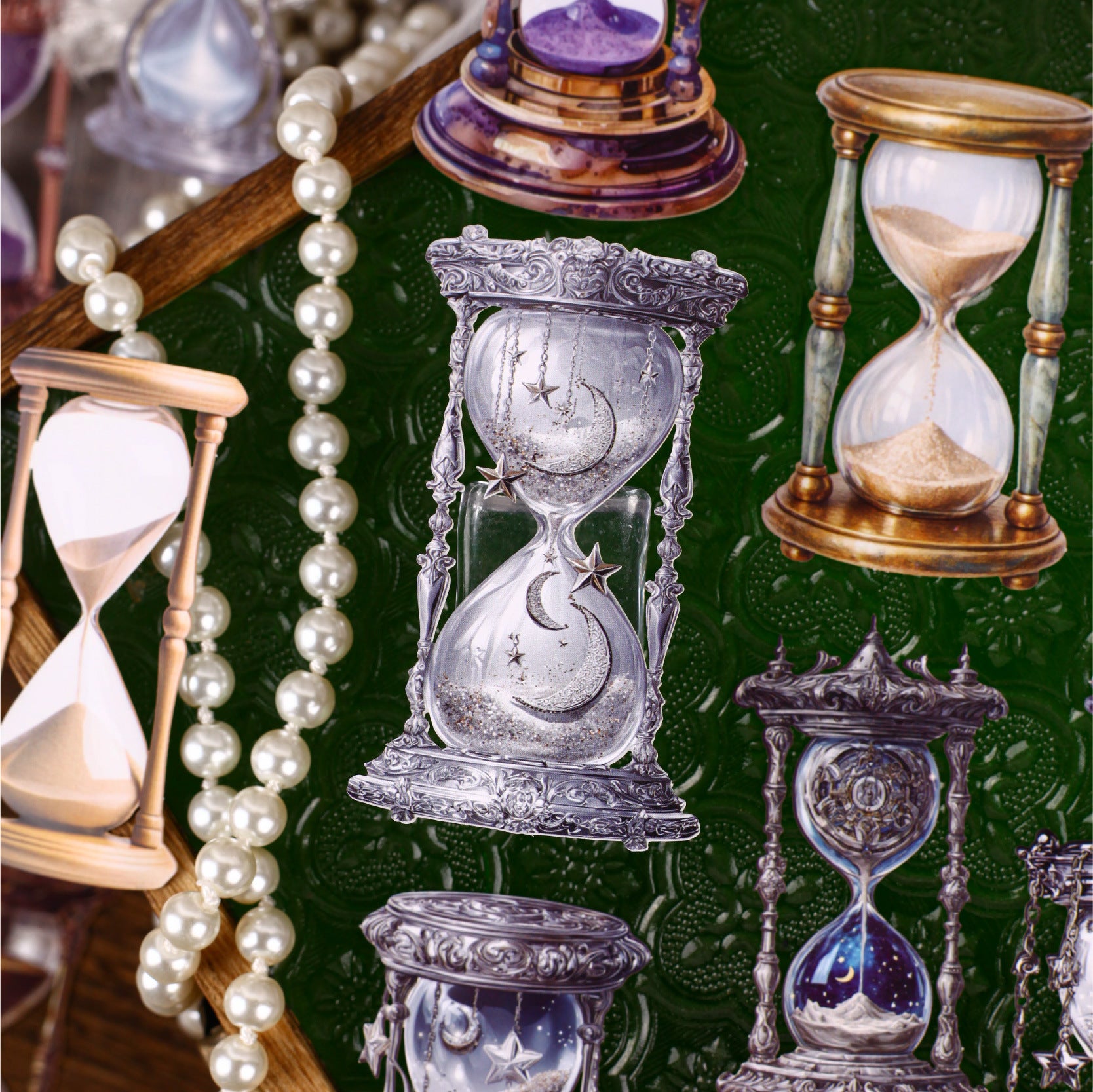 8 Pcs Vintage Hourglass Cardstock Sstickers LSXL