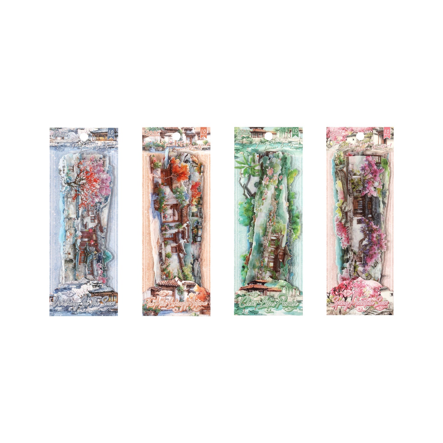 10 Pcs Seasonal Watercolor Landscape PET Stickers SSXT