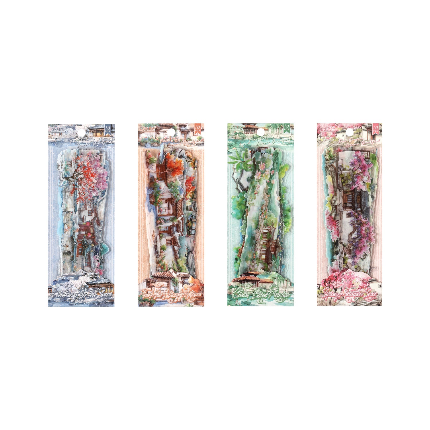 10 Pcs Seasonal Watercolor Landscape PET Stickers SSXT