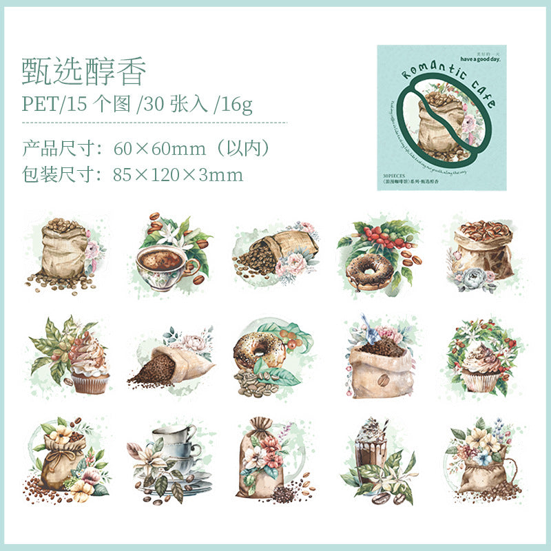 30 Pcs Coffee Theme PET Stickers LMKFG