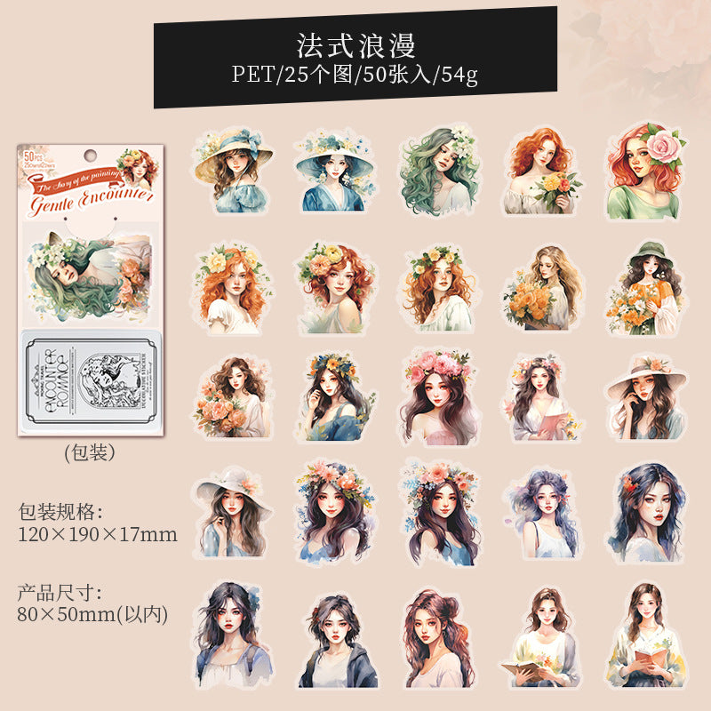50 Pcs PET Girl Stickers WRXH