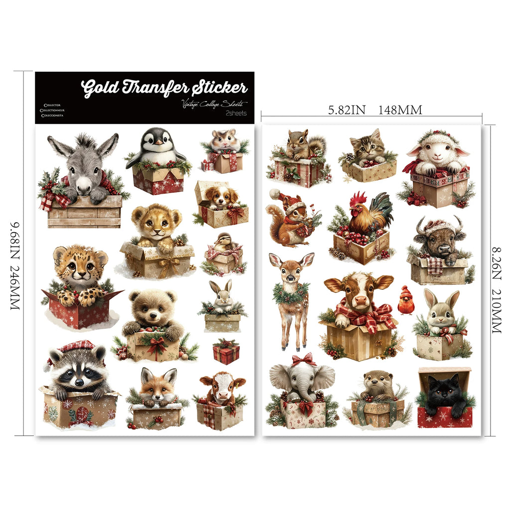 2 Sheets Waterproof Rub on Stickers - Cute Christmas Pets