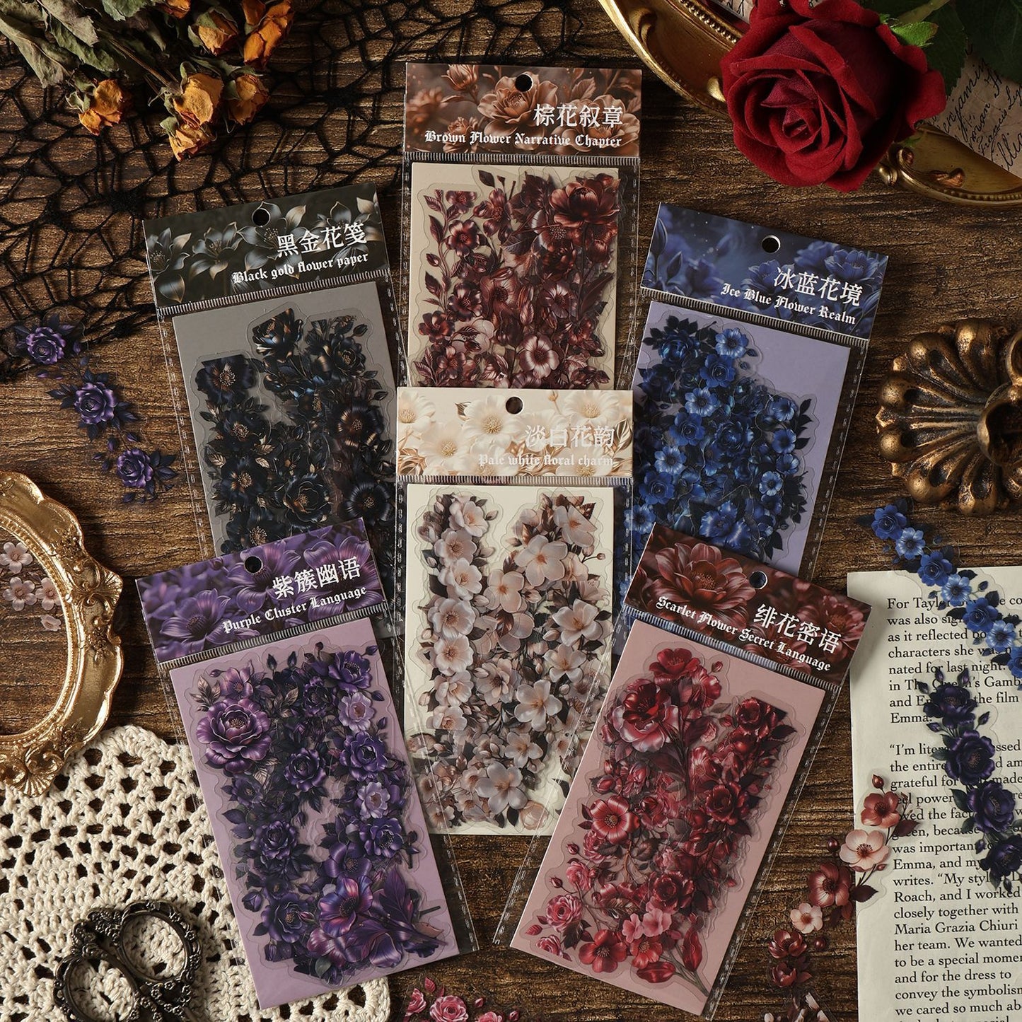 15 Pcs Vintage Rose PET Stickers FHYSZ