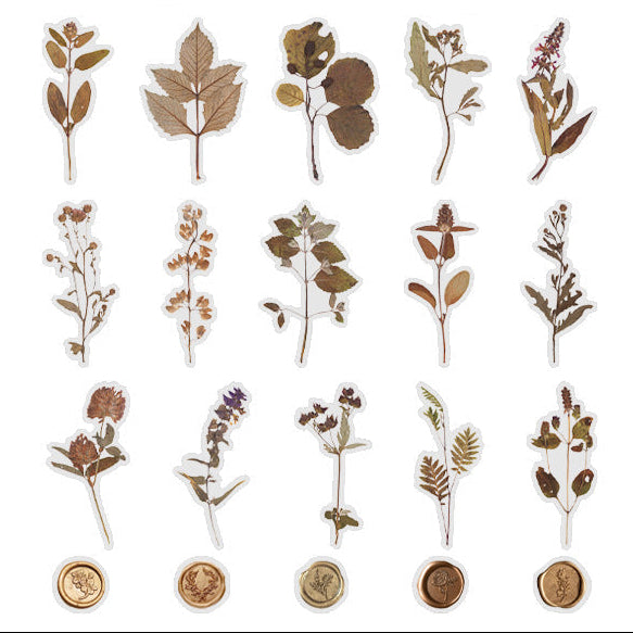 40 Pcs Vintage Pressed Leaf Wax Seal Stickers
