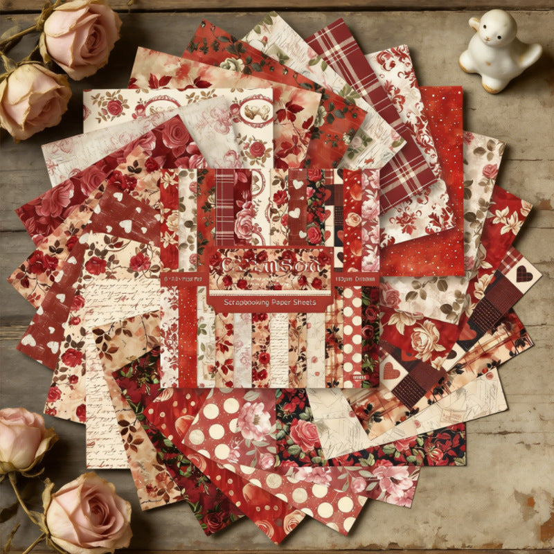 6 inch Red Floral Scrapbook Paper Pad SKP601