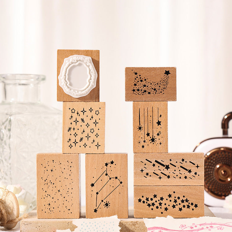 8 Pcs Galaxy Theme Wooden Stamp Kit XYLN