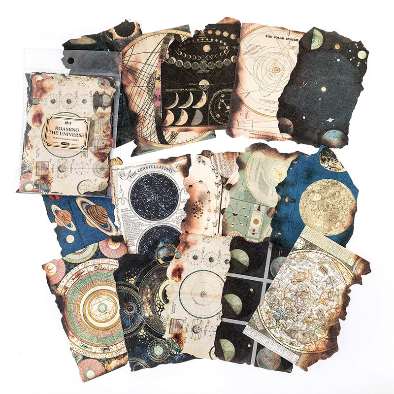 30 Pcs Roaming The Universe Burnt Celestial Astronomy Paper Pack