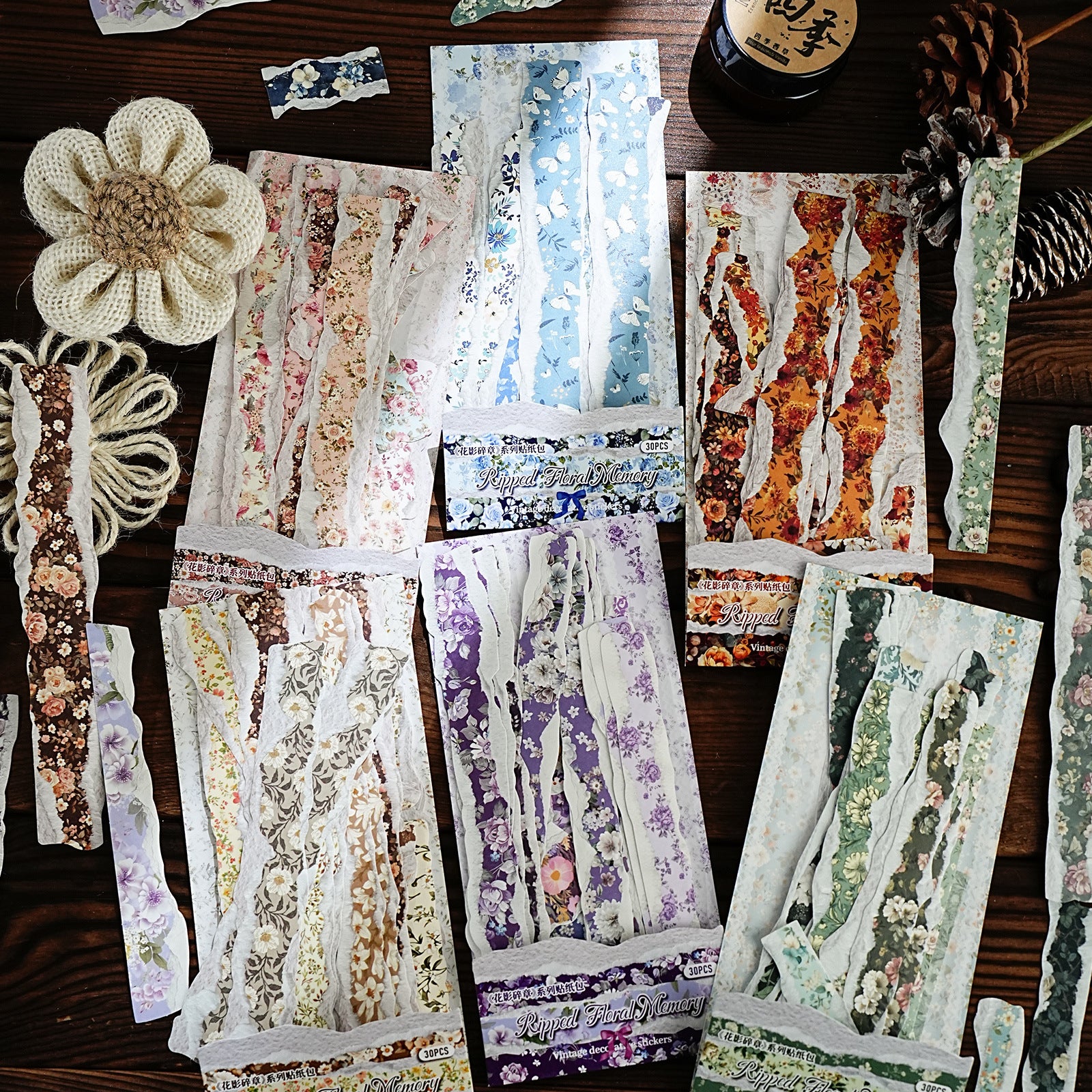 30 Pcs Vintage Floral PET Stickers HYSZ