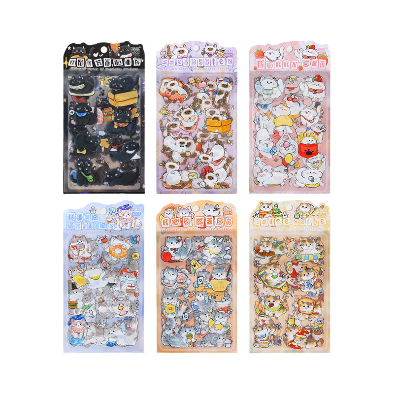 4 Pcs Kawaii Cartoon Cats PET Stickers - Have Fun