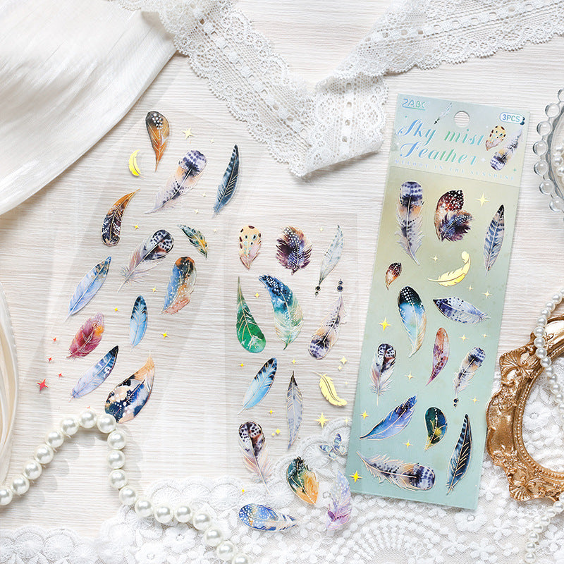 3 Sheets Feather Jellyfish PET Stickers LGMY