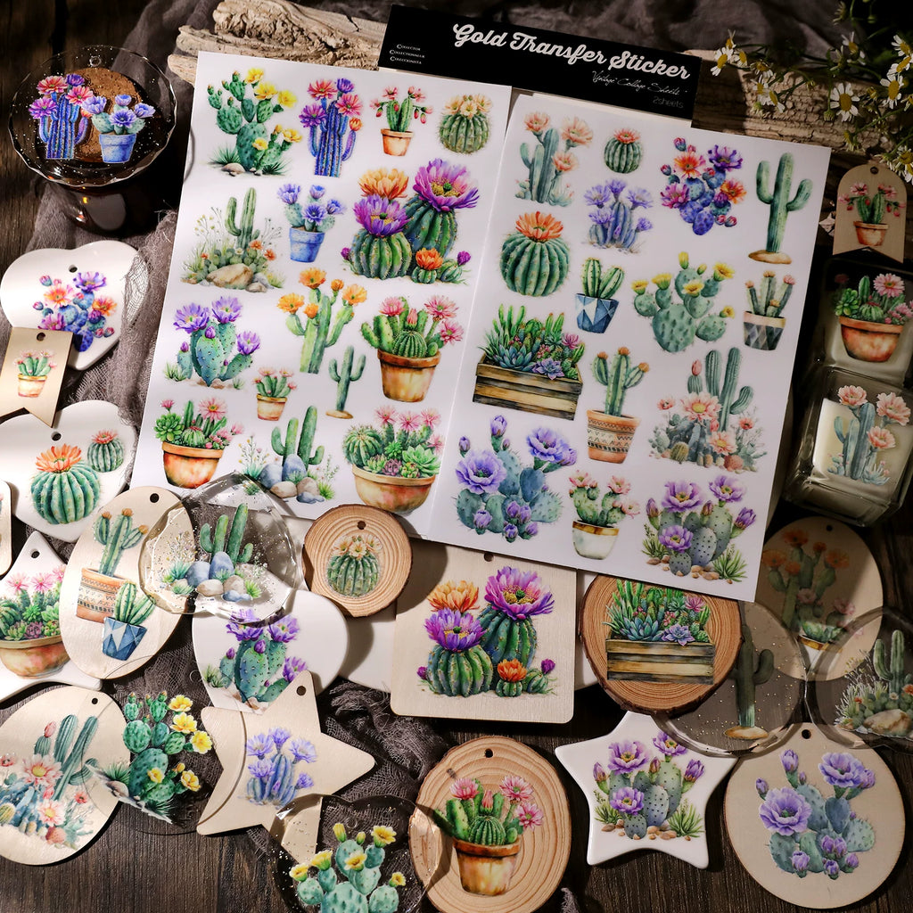 2 Sheets Waterproof Rub on Stickers - Cactus