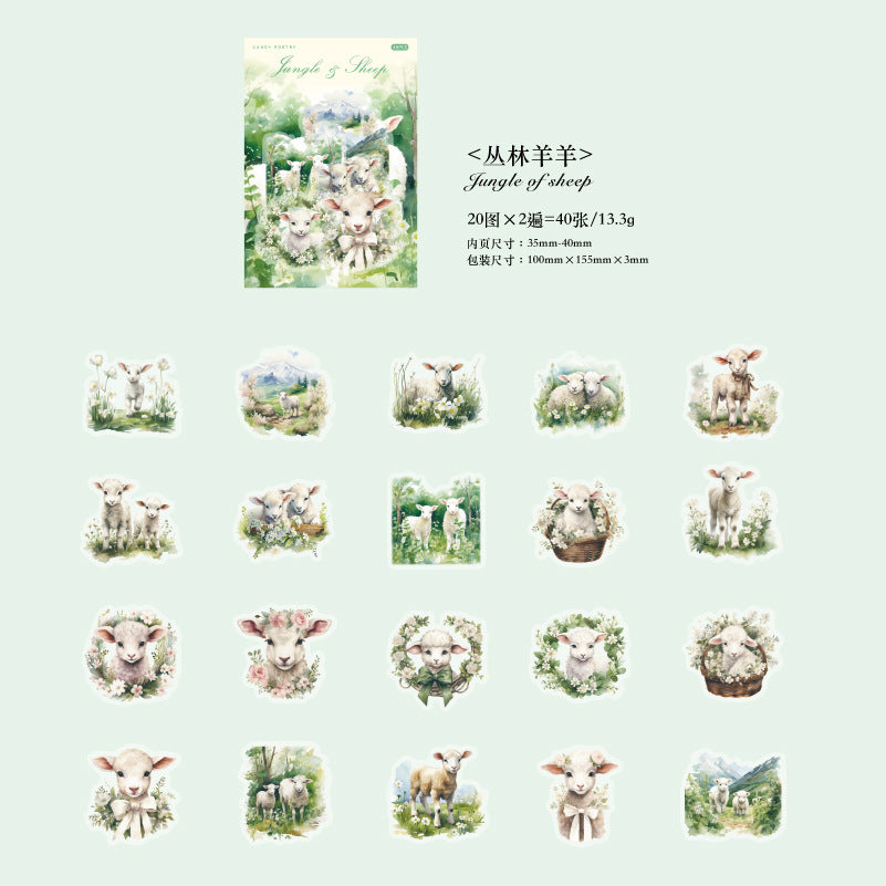 40 Pcs PET Animal Stickers SLMC
