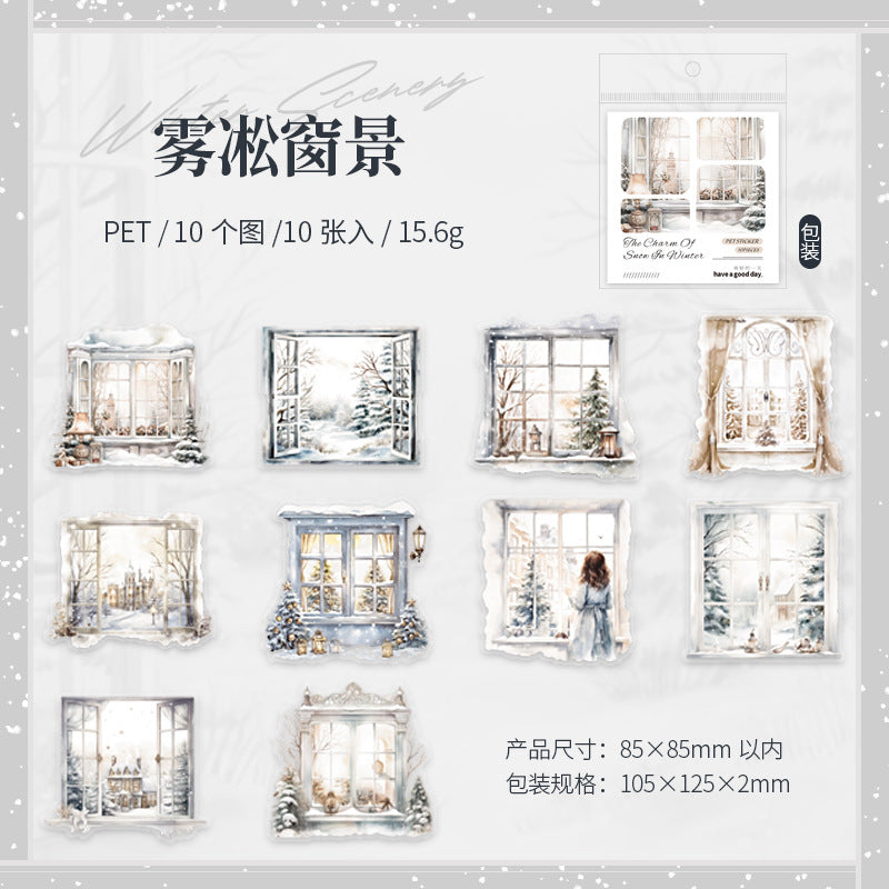 10 Pcs Snow Winter Landscape PET Stickers DRXY