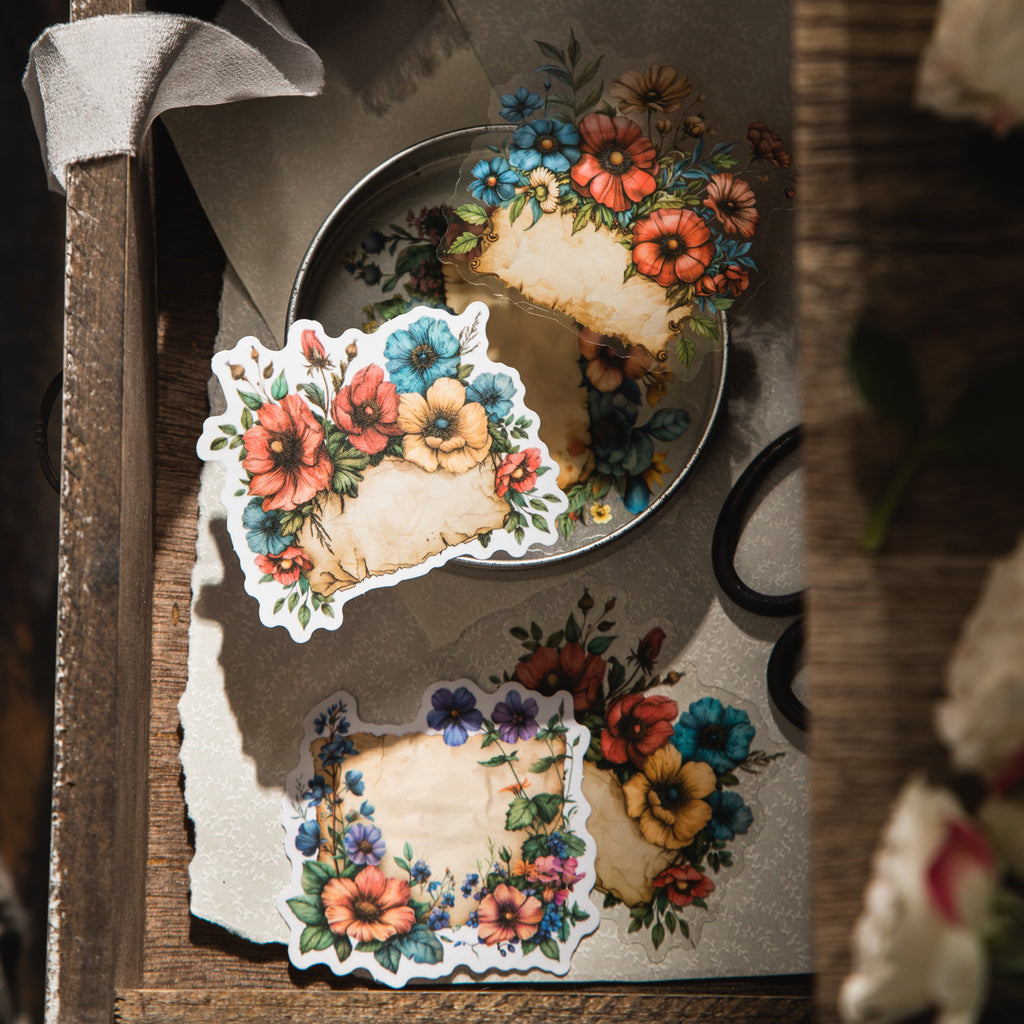 20 Pcs Flower Themed PET and Washi Stickers HDYY