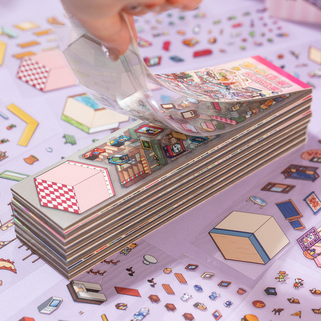 12 Sheets 3D Scene Diy Stickers Book ZXXL