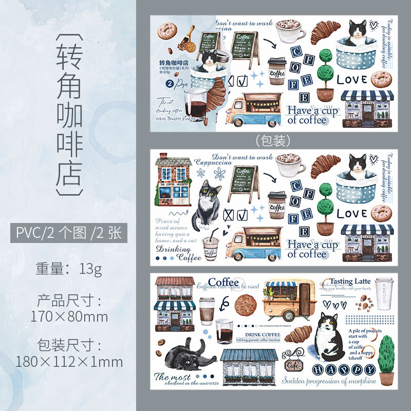 2 Sheets Cat Coffee Transfer Stickers HKFDM