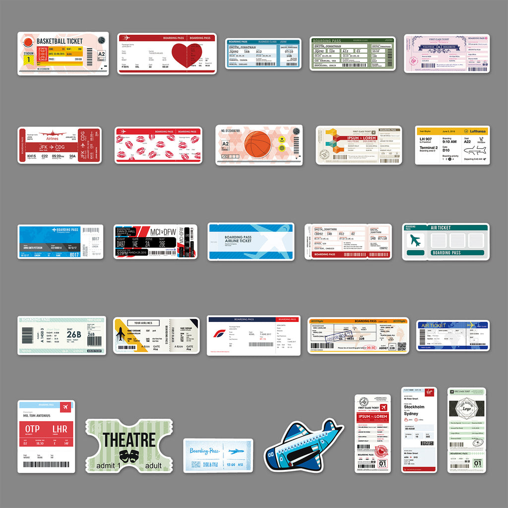 50Pcs Travel Flight Ticket Vinyl Stickers TRV25