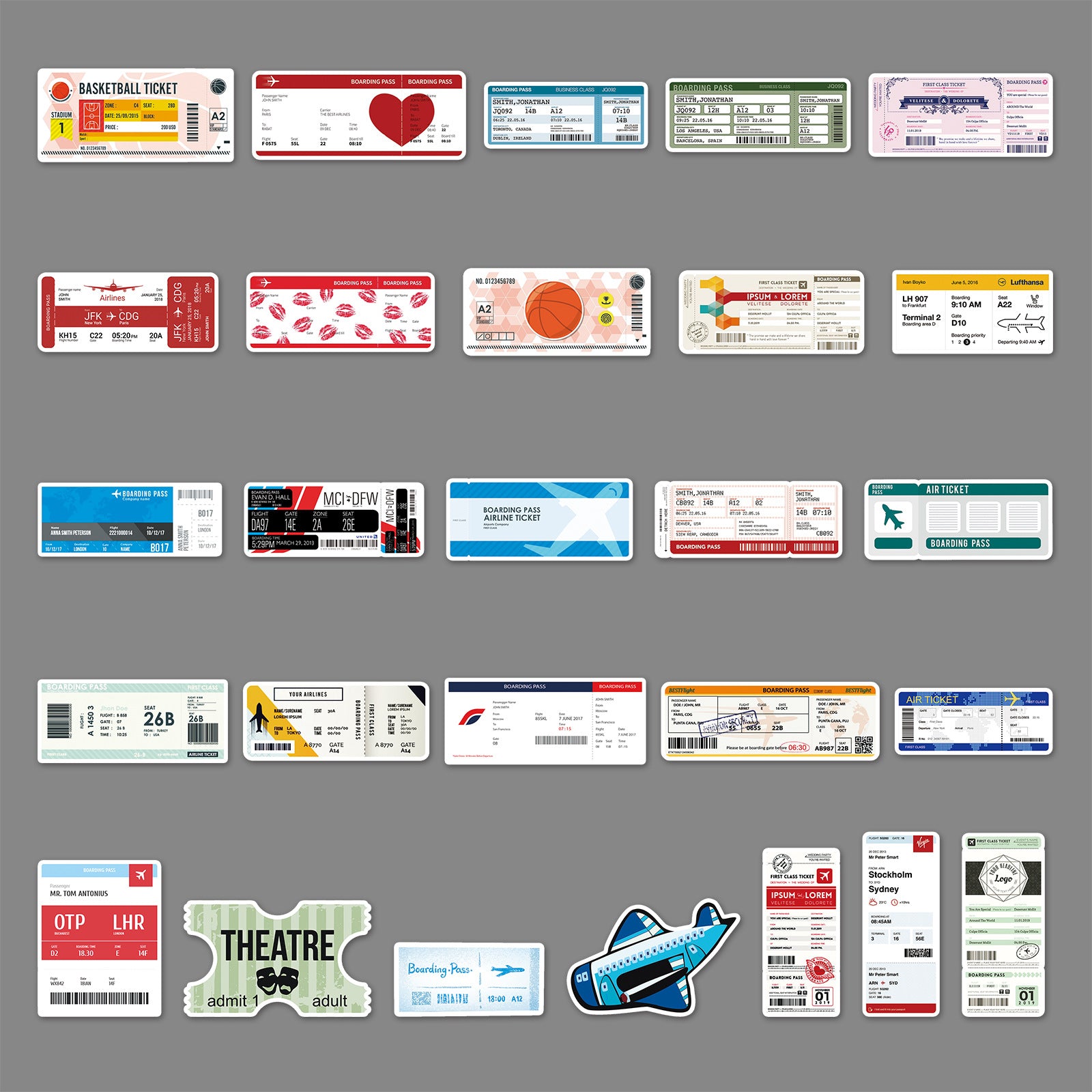 50Pcs Travel Flight Ticket Vinyl Stickers TRV25