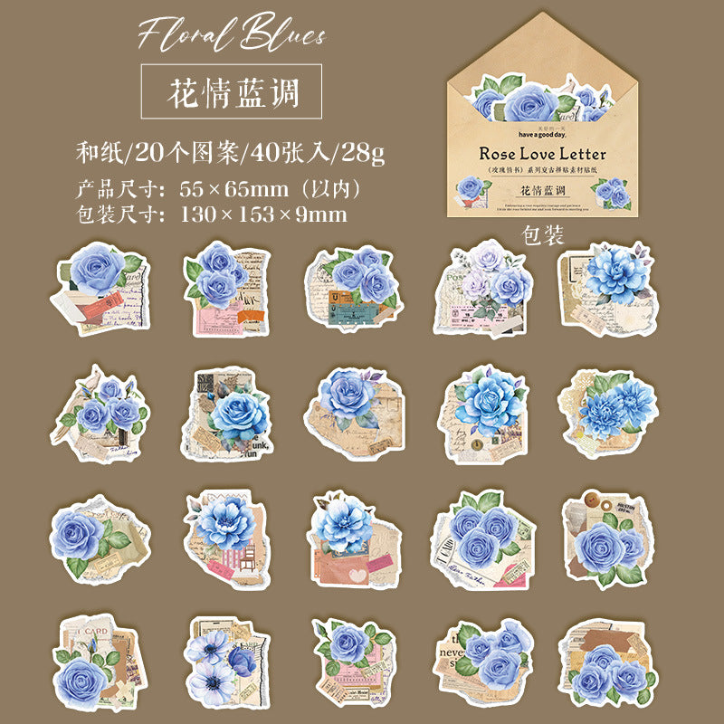 40 Pcs Rose Themed Washi Stickers MGQS