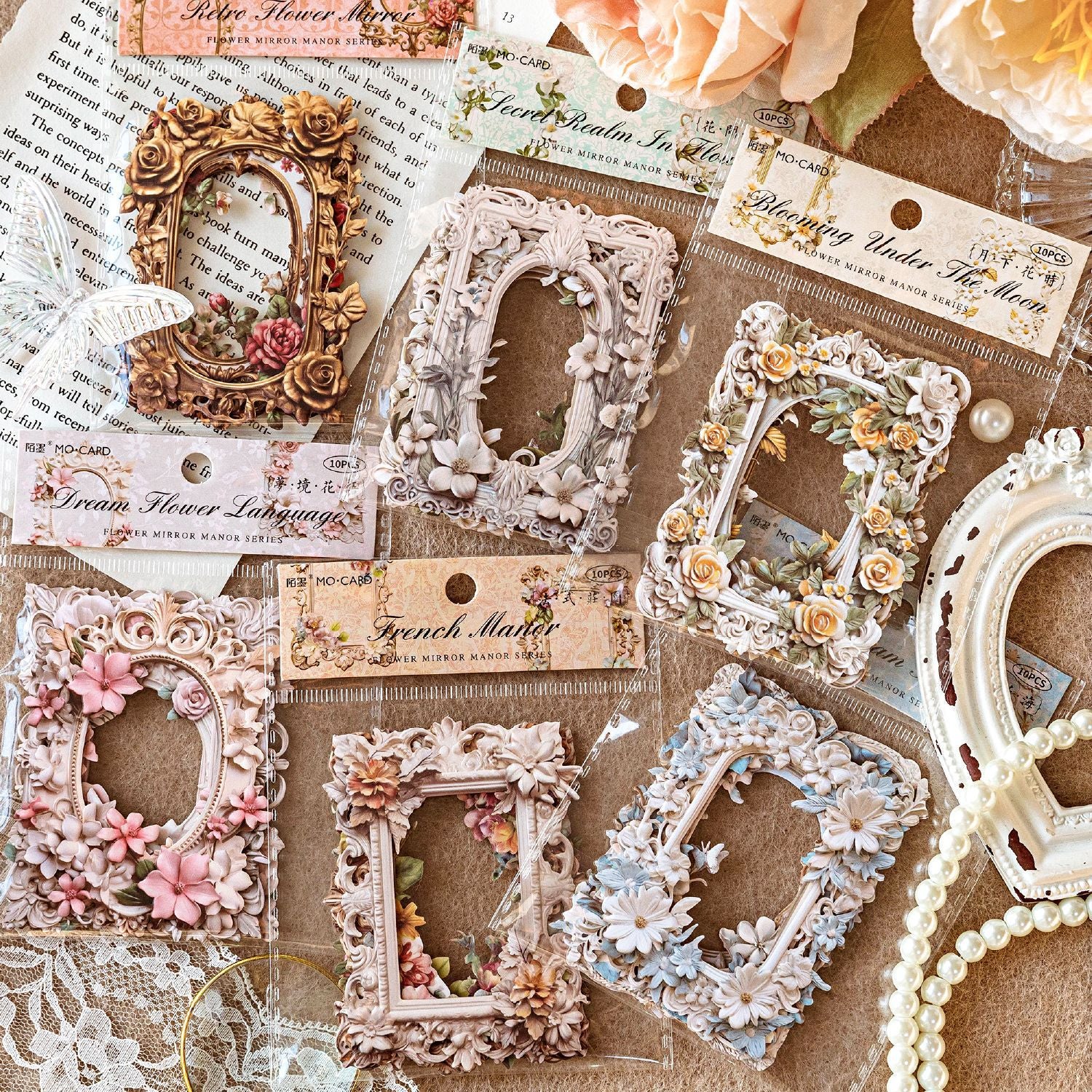 10 Pcs Antique Victorian Hollow Floral Relief Frame Scrapbooking Paper - Foam