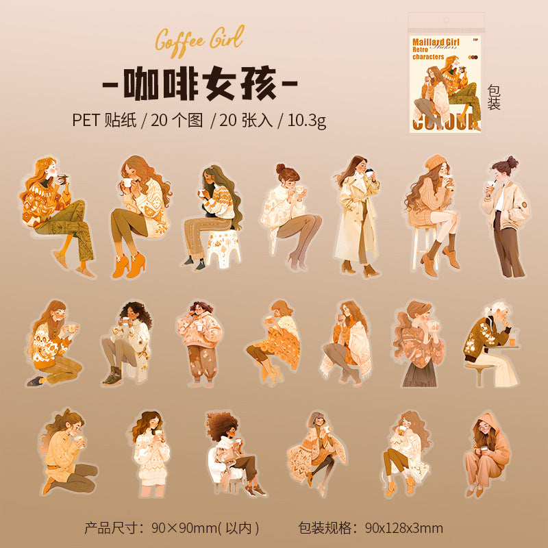 20 Pcs Girl Students PET Stickers MLDSN